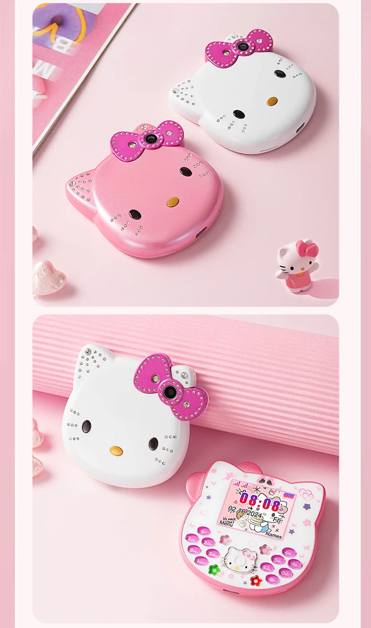 2024 Sanrio Hello Kitty Flip Phone Kawaii K688 Cartoon Kids Taiml Cute Mini Phone Birthday Fashion Girls Gifts Toys For Children