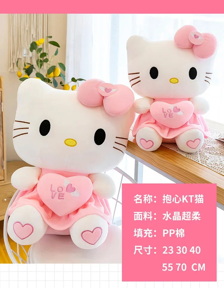 23cm Sanrio KT Cat Plush Toys Pillow Kawaii Anime KT Cat Plush Doll Soft Stuffed Cartoon Cute Pink Doll Birthday Gift For Girls