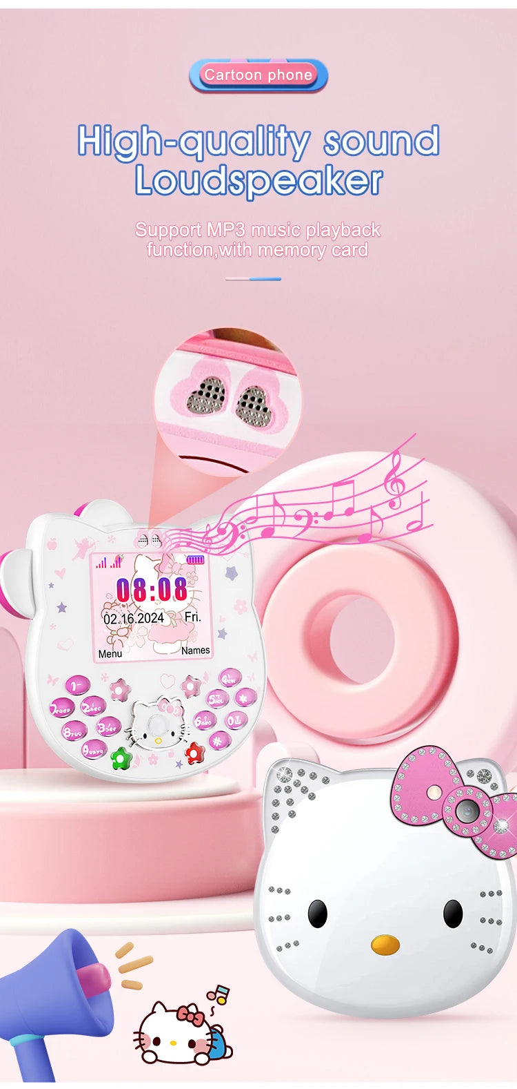 2024 Sanrio Hello Kitty Flip Phone Kawaii K688 Cartoon Kids Taiml Cute Mini Phone Birthday Fashion Girls Gifts Toys For Children