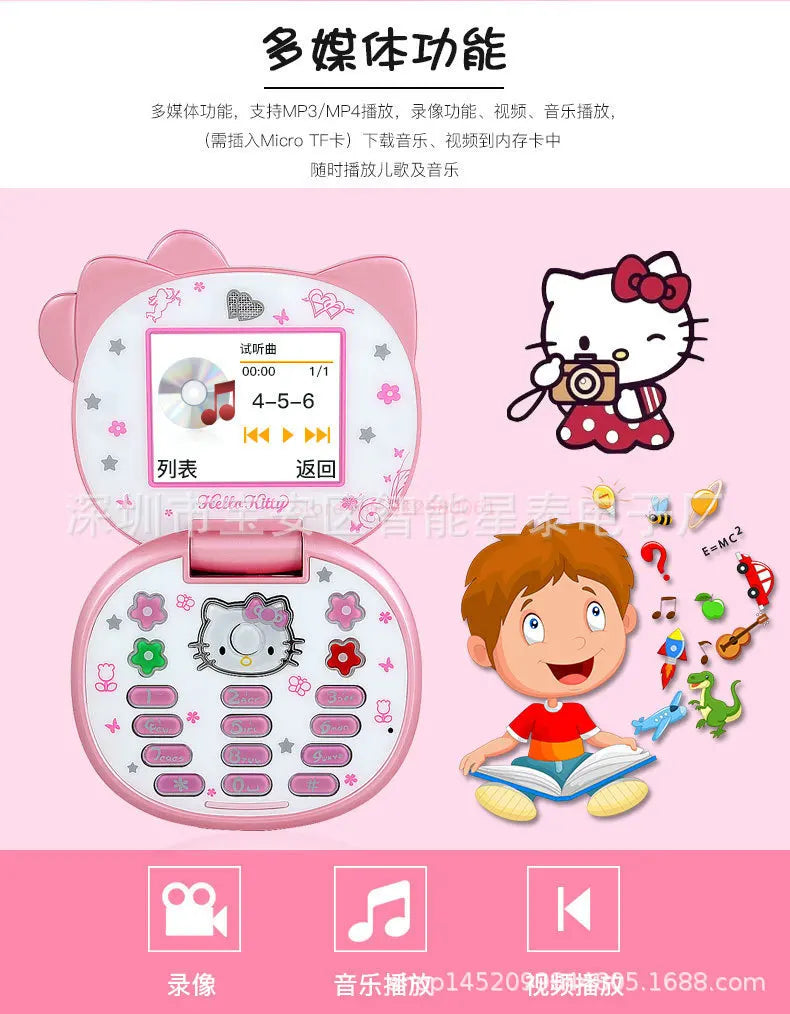 2024 Sanrio Hello Kitty Flip Phone Kawaii K688 Cartoon Kids Taiml Cute Mini Phone Birthday Fashion Girls Gifts Toys For Children
