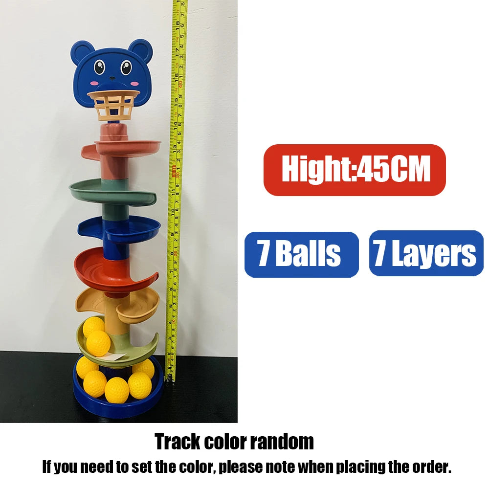 Montessori Baby Toys Rolling Ball Pile Tower Early Educational Toy For Babies Rotating Track Baby Gift Stacking Toy For Children
