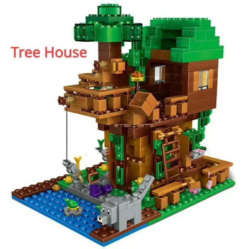 Hot Toys 2024 For Compatible Minecrafted Village Tree House The Mine Mountain Model My World Figure Building Blocks Children Toy