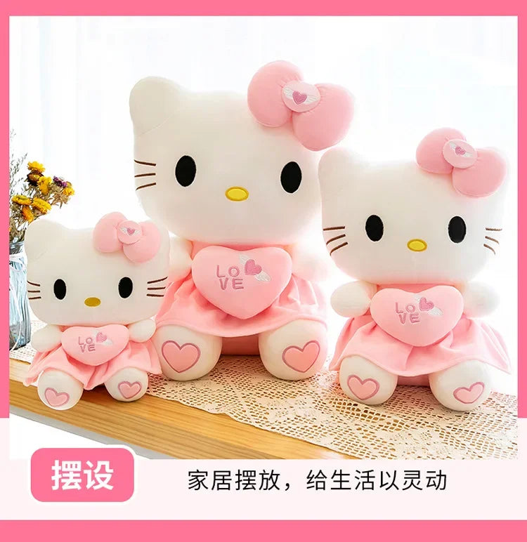 23cm Sanrio KT Cat Plush Toys Pillow Kawaii Anime KT Cat Plush Doll Soft Stuffed Cartoon Cute Pink Doll Birthday Gift For Girls