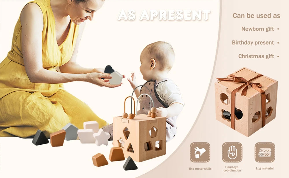 Children's Montessori Toys Wooden Building Blocks Shape Matching Toys Kids Educational Wooden Box Puzzle Toys Stacking Game