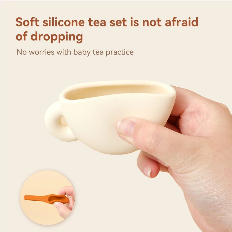 Kids Montessori Afternoon Tea Set Baby Teething Toy BPA Free Silicone Teapot and Teacups Role-Playing Kitchen Toy  Baby Toy Gift