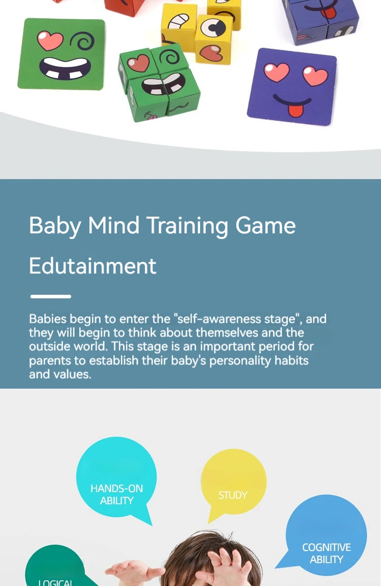 Face Changing Cube Building Blocks Fun Tabletop Parent-Child Board Game Early Education Wooden Puzzle Block Toys For Boys Girls