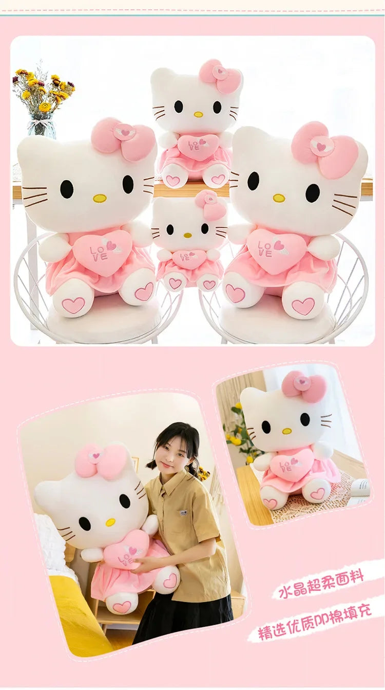 23cm Sanrio KT Cat Plush Toys Pillow Kawaii Anime KT Cat Plush Doll Soft Stuffed Cartoon Cute Pink Doll Birthday Gift For Girls