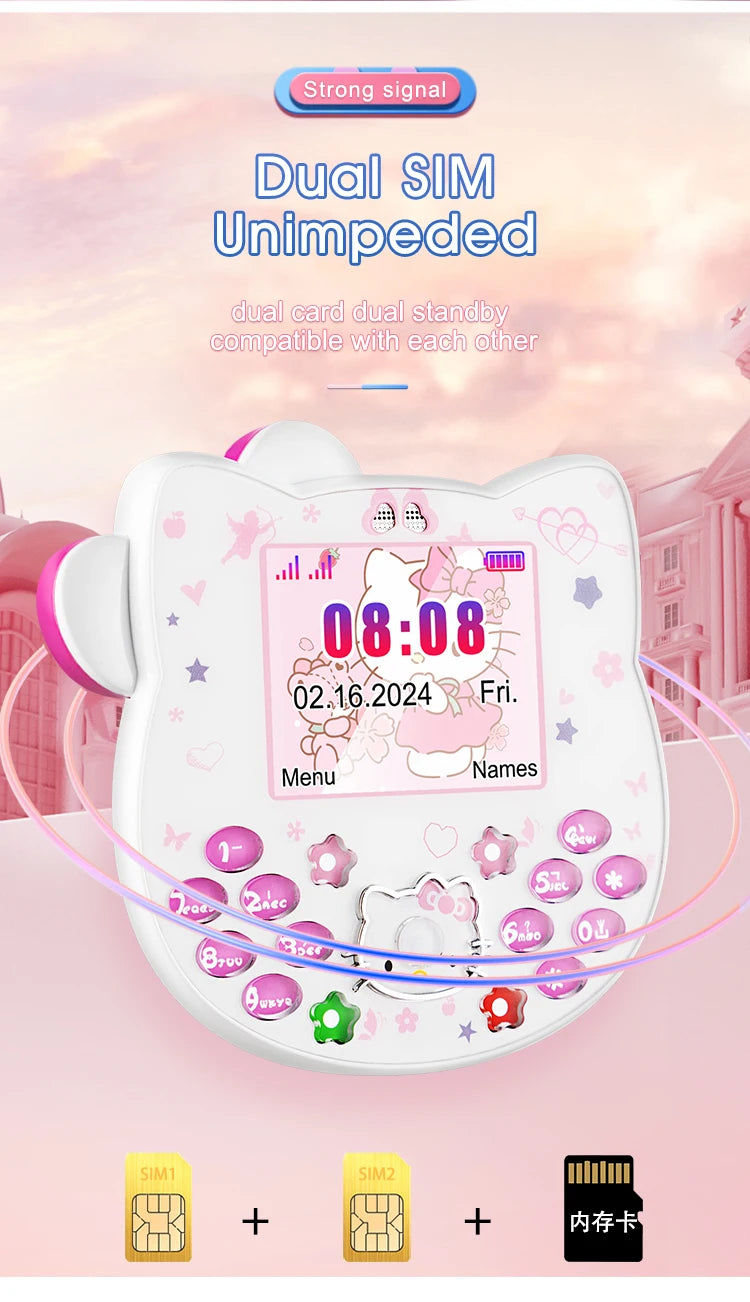 2024 Sanrio Hello Kitty Flip Phone Kawaii K688 Cartoon Kids Taiml Cute Mini Phone Birthday Fashion Girls Gifts Toys For Children