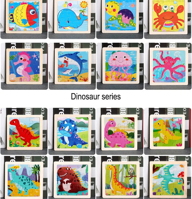 Child Animal Wooden Puzzle Montessori Cognitive Game Cartoon Traffic Tangram Educational Development Toy Baby Gift 2 3 years old