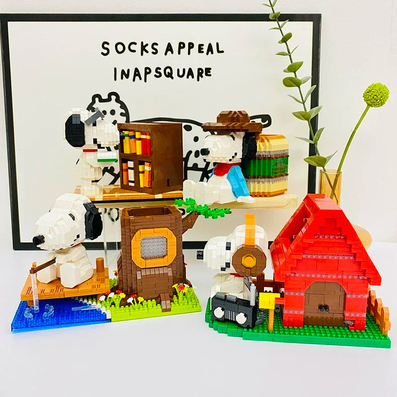 Snoopy Diamond Building Blocks Assembly Street View Model Character Scene Dog Mini Bricks Figure Toys For Christmas Gifts