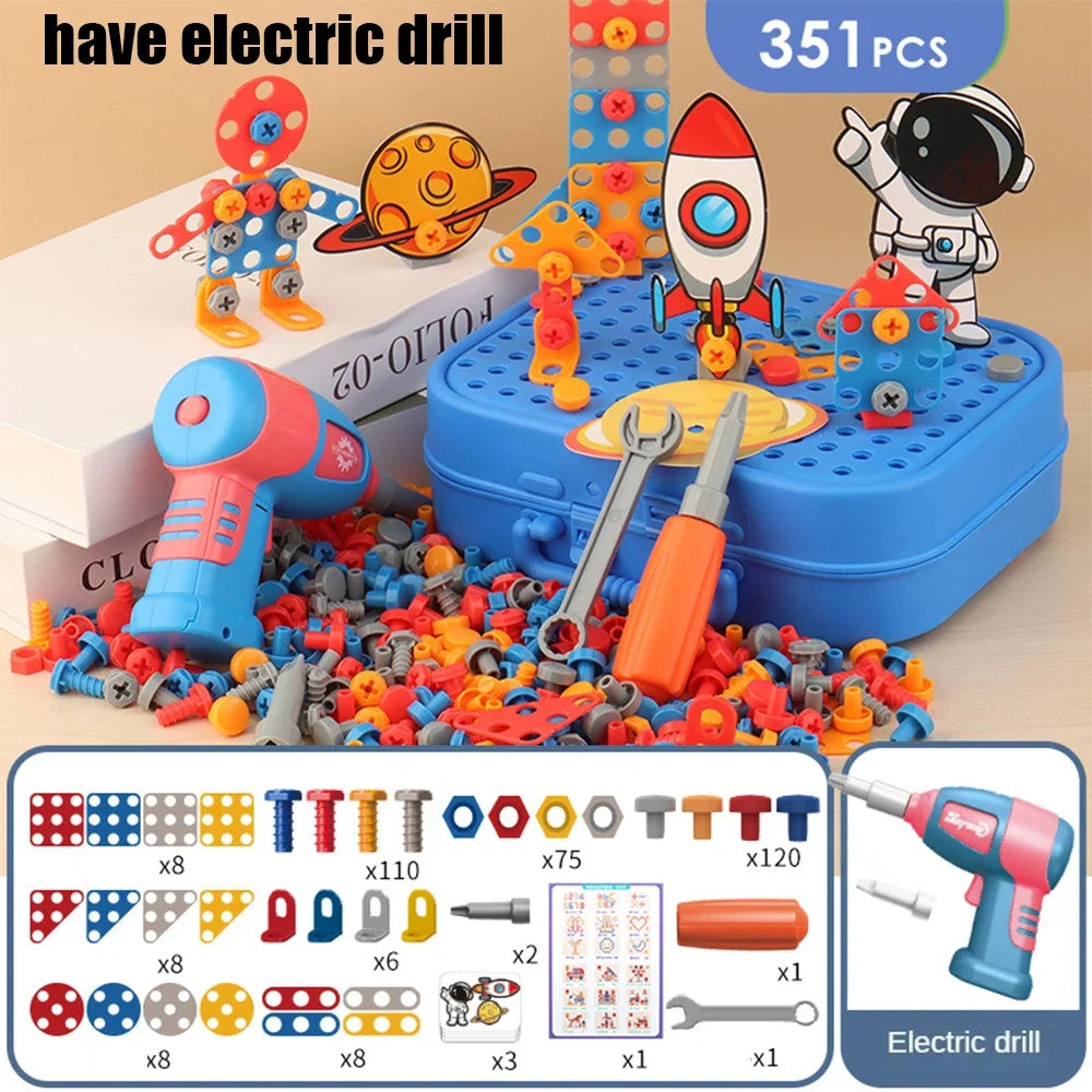 Children Toys Tool Set Electric Drill Screw Nut 3D Puzzle Toys Pretend Play Repair Tool Box Drilling Assembly Educational Toys