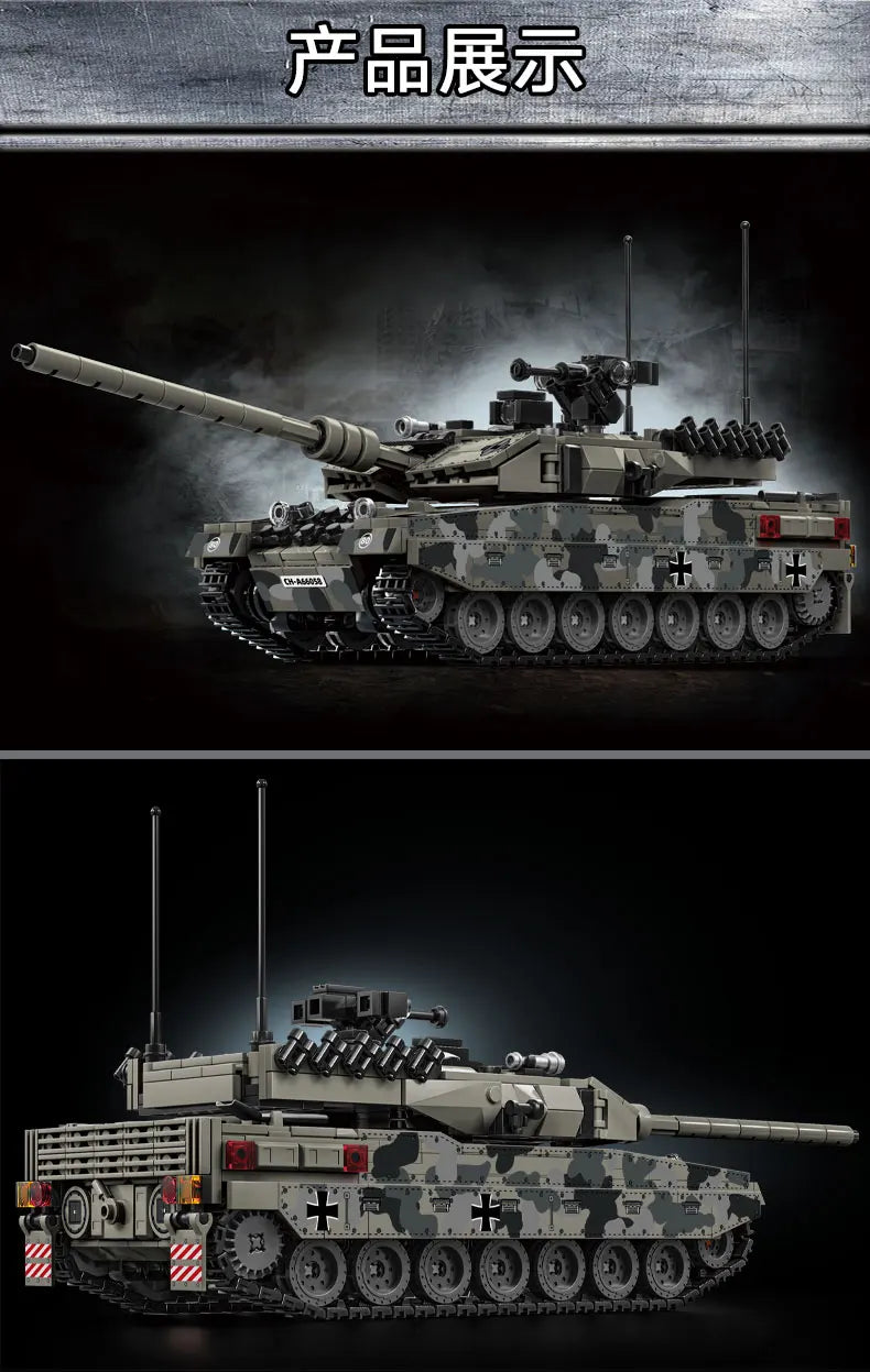 World War 2 WW2 Army Military Soldiers SWAT Leopard 2A7 Main Battle Tank Assemble Building Blocks Bricks Children's Toys Gift