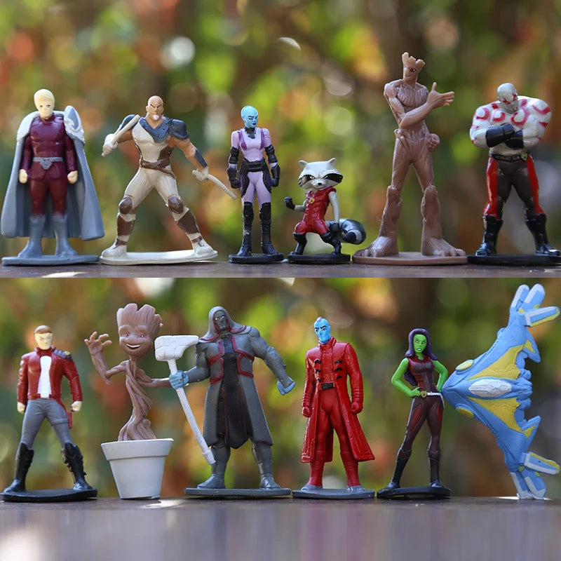 12pcs Marvel Guardians of The Galaxy Star Lord Groot Gamora Rocket Raccoon Drax Action Figure Toys PVC Model Doll Birthday Gift
