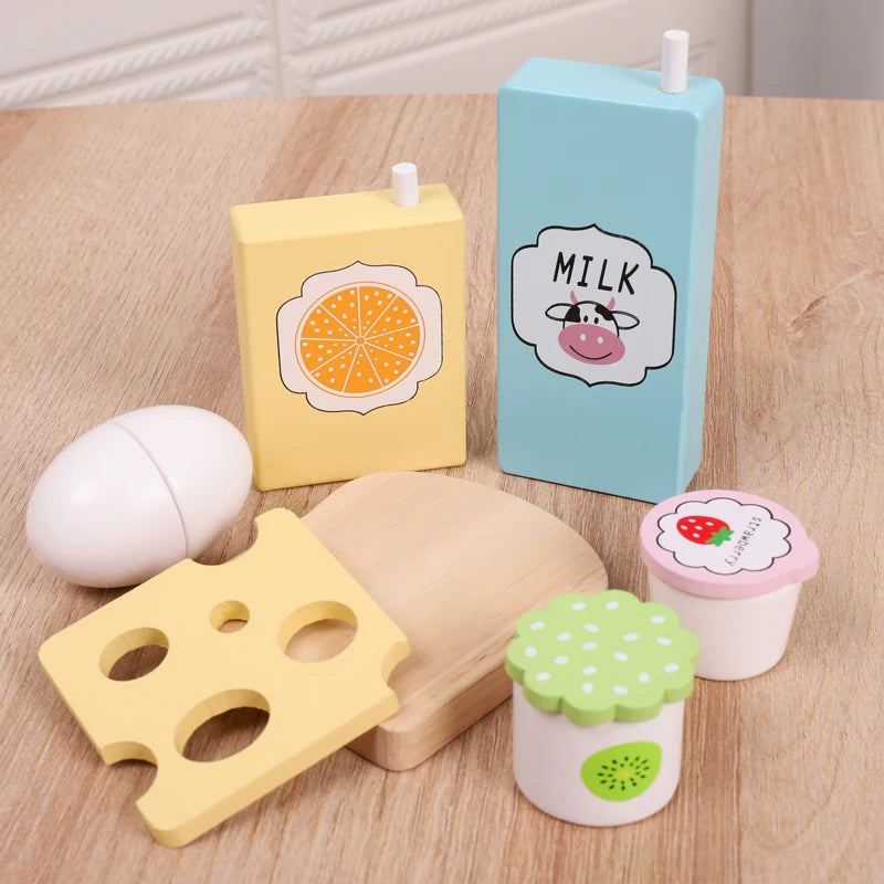 Wooden simulation vegetable salad breakfast french fries toy fruit salad popsicle house American food combination set