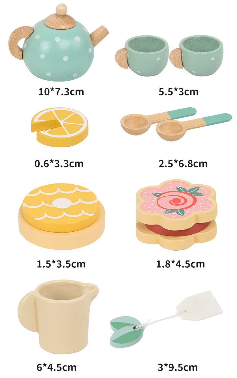 Role Play Wooden Afternoon Tea Set Toy Pretend Play Food Learning Game Early Educational Toys for Toddlers Girls Boys Kids Gifts