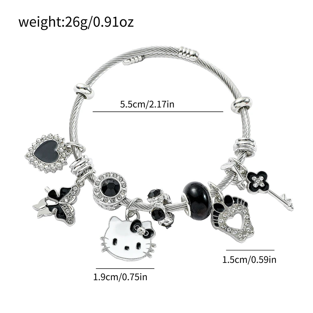 Sanrio Hello Kitty Bracelet for Girl, Kawaii Anime Accessories, Crystal Adjustable Bracelet, Cute Student Christmas Gifts, New