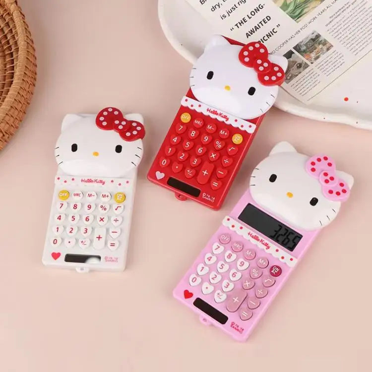 Hello Kitty Pocket Calculator Cute Electronic Push Back Design Portable Office Supplies Math Device Kawaii Student Children Gift