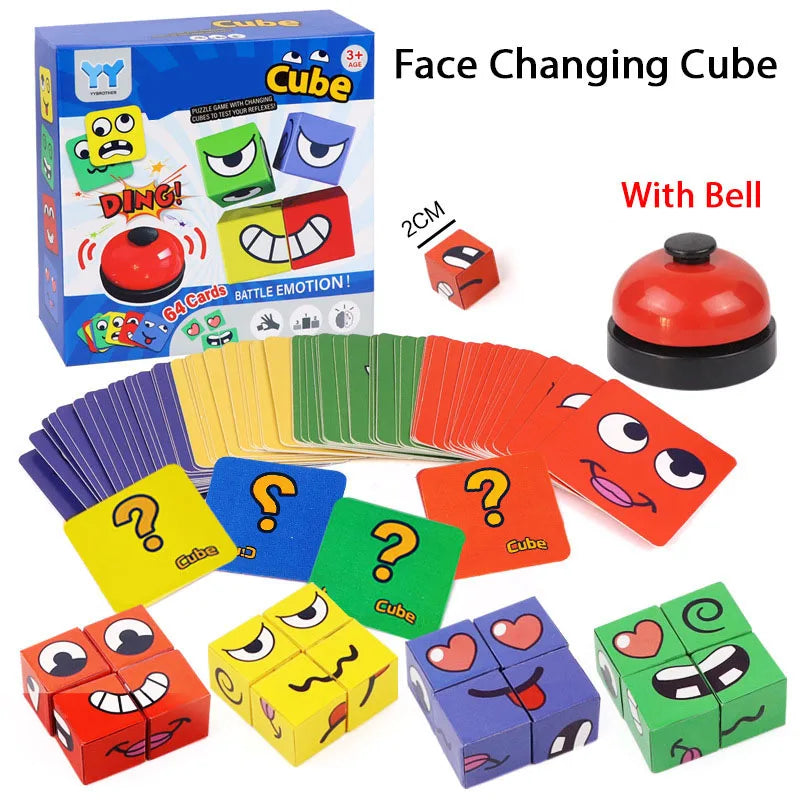 Face Changing Cube Building Blocks Fun Tabletop Parent-Child Board Game Early Education Wooden Puzzle Block Toys For Boys Girls