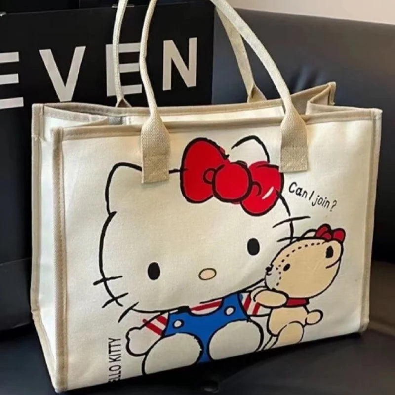 Hello Kitty Sanrio Y2k Tote Canvas Bag, Cute CanvasShoulder Bag, Cartoon Anime Handbag ForSchool Work Travel Shopping Schoolbag