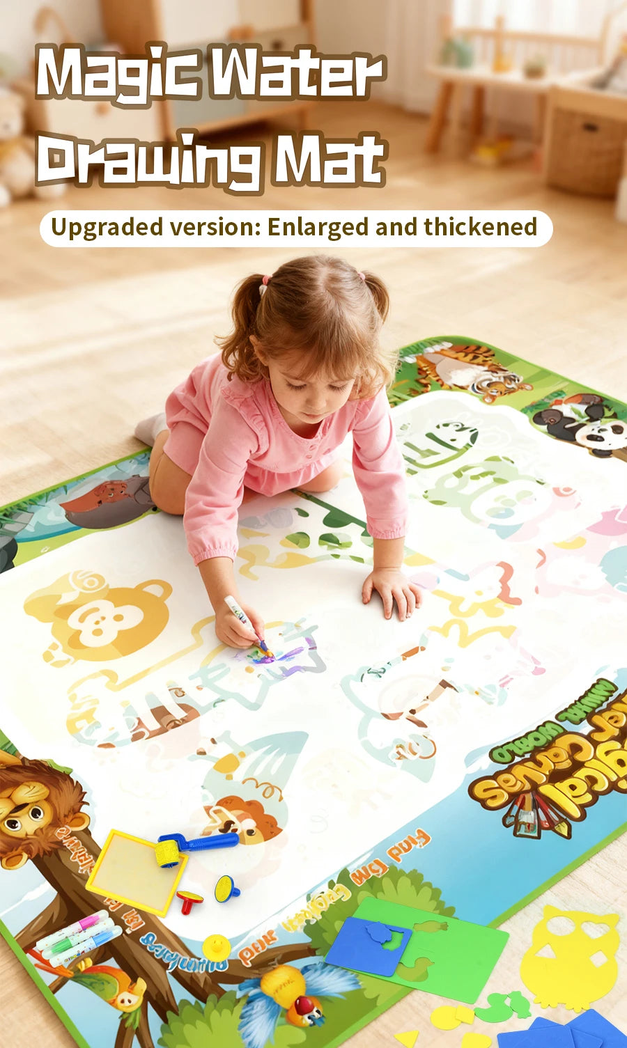 Magic Water Drawing Mat Extra Large Water Doodle Toy Set Painting Board Children Educational Toys Gift for Kids Multiple Size