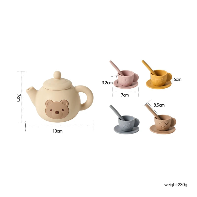 Kids Montessori Afternoon Tea Set Baby Teething Toy BPA Free Silicone Teapot and Teacups Role-Playing Kitchen Toy  Baby Toy Gift