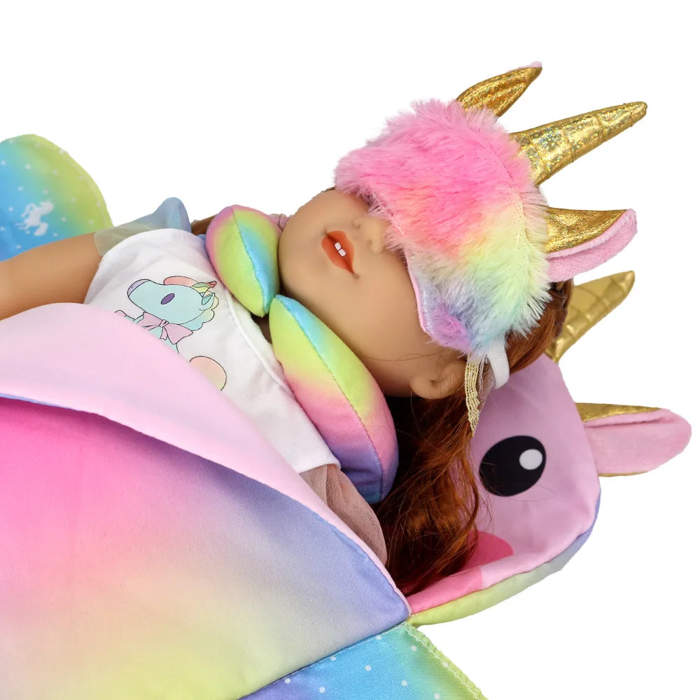 Doll Sleeping Bag for 43cm Dolls Lovely Unicorn Pillow 10-18inch Baby New Born Dolls Accessories American Girl's Birthday Gift
