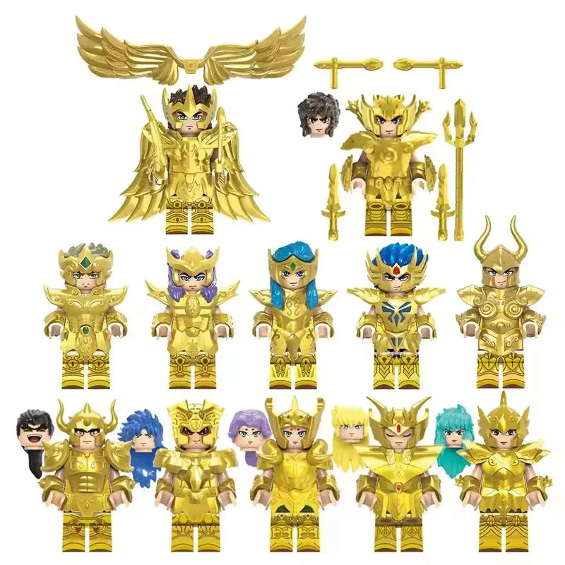 6/12Pcs/Set Anime Saint Seiya Building Blocks Athena Shiryu Ikki Golden Warrior Figures Bricks Cartoon Toys For Children Gifts