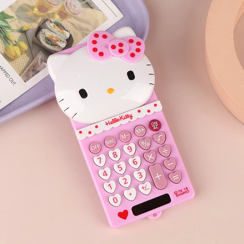 Hello Kitty Pocket Calculator Cute Electronic Push Back Design Portable Office Supplies Math Device Kawaii Student Children Gift