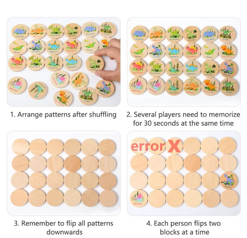Memory Game Dinosaur Matching Toy Preschool Matching Board Game For Early Learning Development Wooden Games Summer Party Gift
