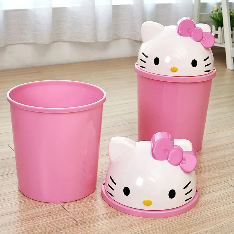 New Sanrio Hello Kitty Dustbin Trash Can Rubbish Bin Garbage Binsanrio Kawaii Trash Can Living Room Bedroom Toilet Paper Basket