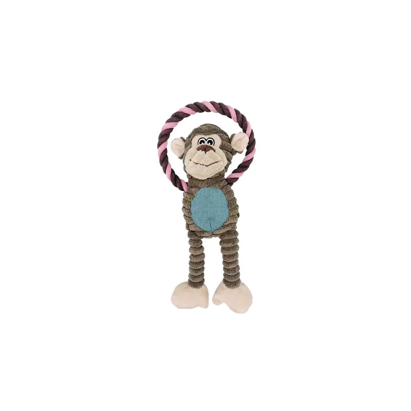 Dog Plush Toys Squeaky Animal Toys Lion Elephant Monkey Shaped Pet Chew Toy Interactive Teeth Cleaning Toy Pet Training Anti Bit