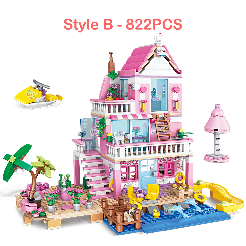 Friends City House Summer Holiday Seaside Villa Apartment MOC Building Blocks Sets Figures DIY Toys for Kid Girls Christmas Gift