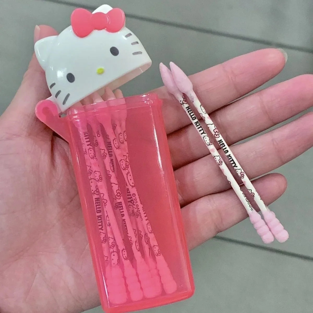 Cute Sanrio Hello Kitty Storage Box Kawaii Anime My Melody Toothpick Cosmetic Swab Storage Box Portable Travel Mini Container