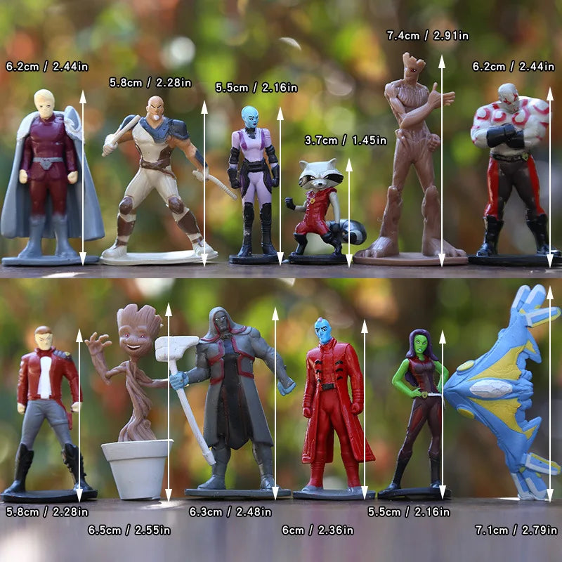 12pcs Marvel Guardians of The Galaxy Star Lord Groot Gamora Rocket Raccoon Drax Action Figure Toys PVC Model Doll Birthday Gift