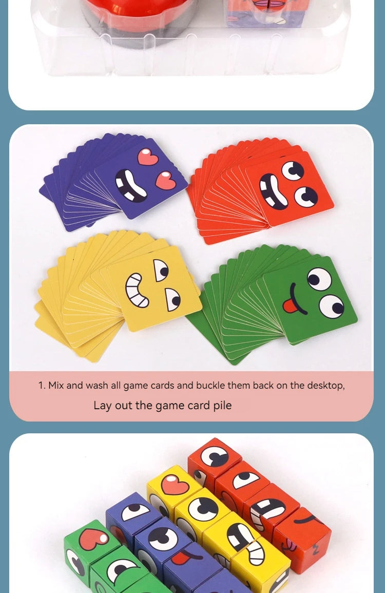 Face Changing Cube Building Blocks Fun Tabletop Parent-Child Board Game Early Education Wooden Puzzle Block Toys For Boys Girls