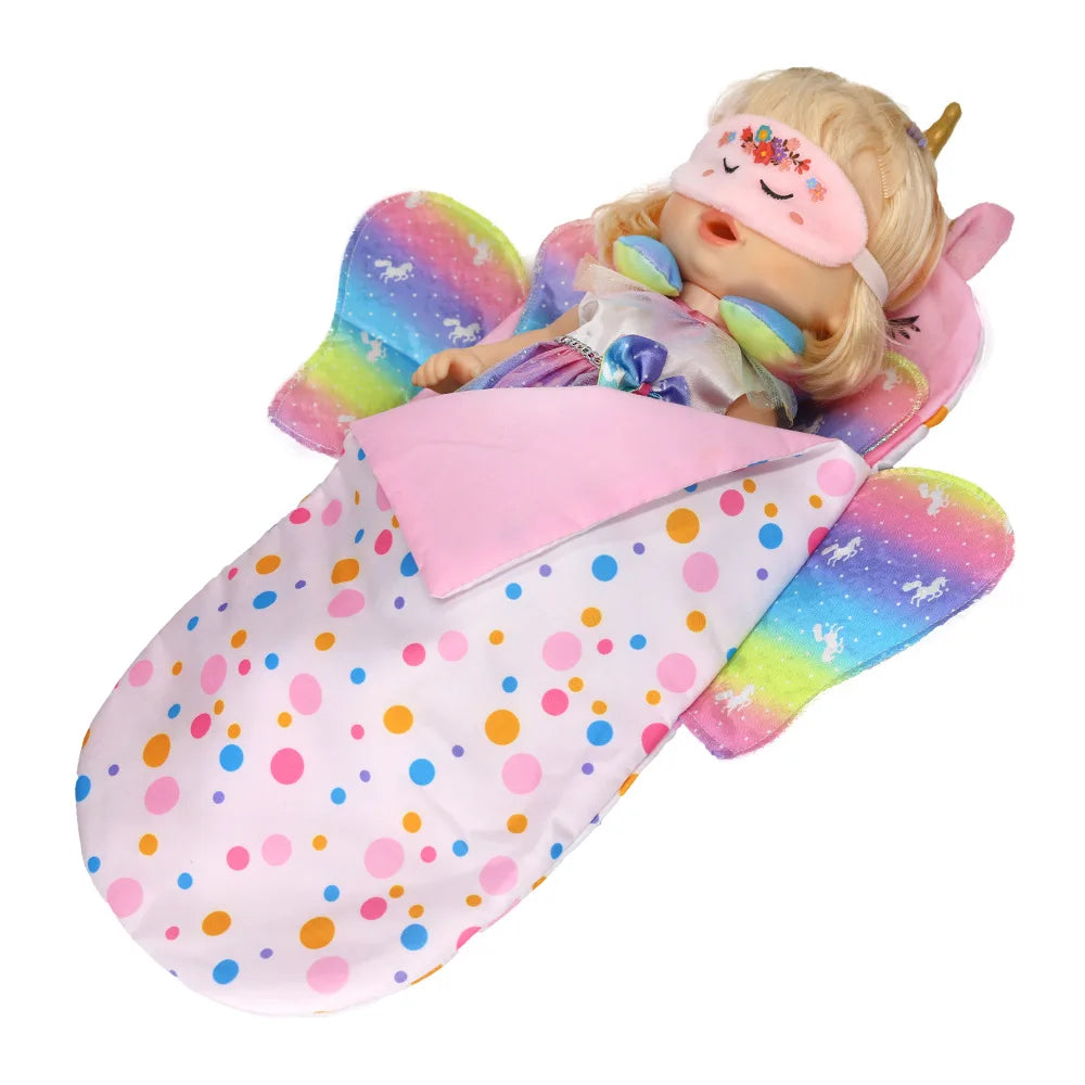 Doll Sleeping Bag for 43cm Dolls Lovely Unicorn Pillow 10-18inch Baby New Born Dolls Accessories American Girl's Birthday Gift