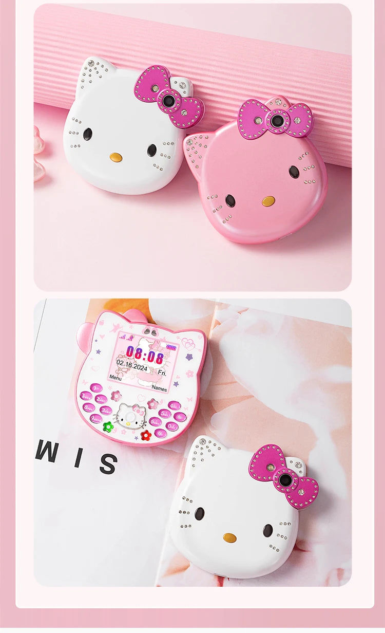 2024 Sanrio Hello Kitty Flip Phone Kawaii K688 Cartoon Kids Taiml Cute Mini Phone Birthday Fashion Girls Gifts Toys For Children