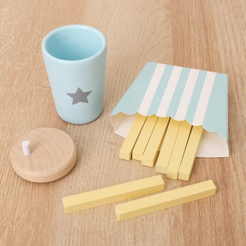 Wooden simulation vegetable salad breakfast french fries toy fruit salad popsicle house American food combination set