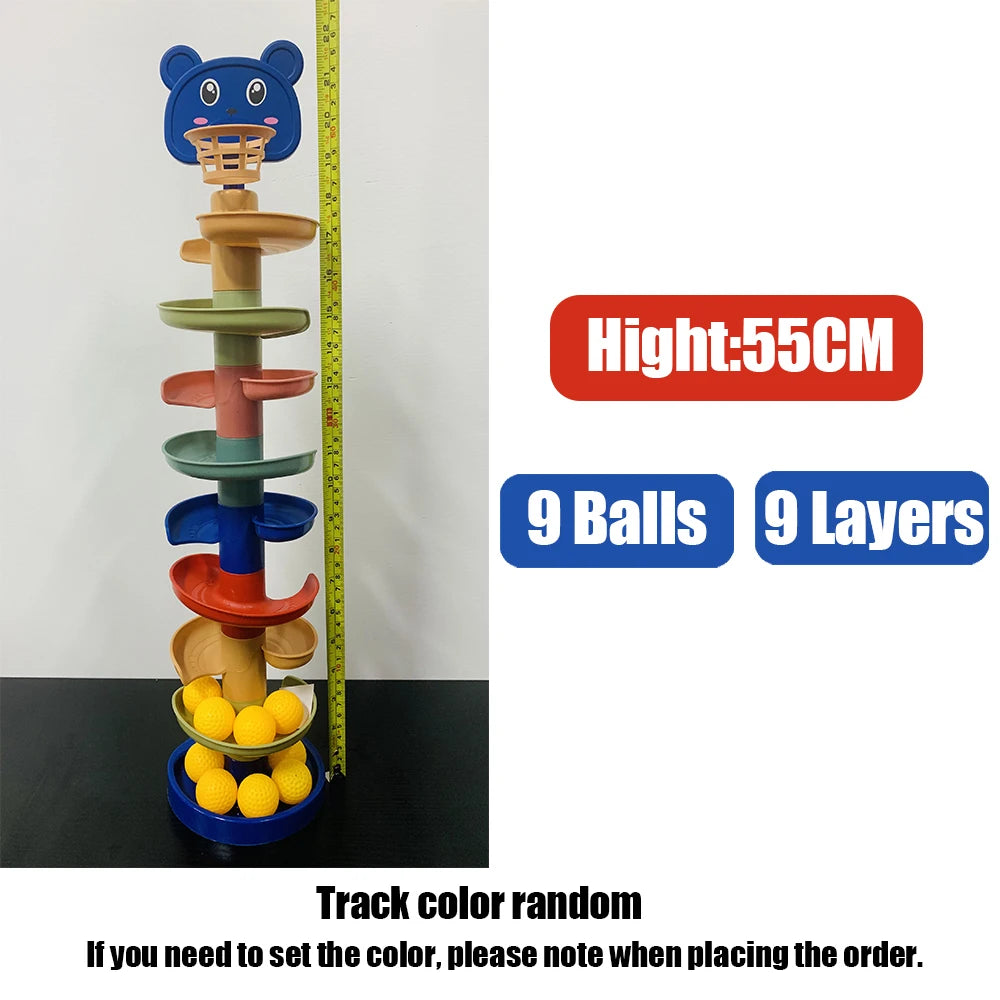 Montessori Baby Toys Rolling Ball Pile Tower Early Educational Toy For Babies Rotating Track Baby Gift Stacking Toy For Children
