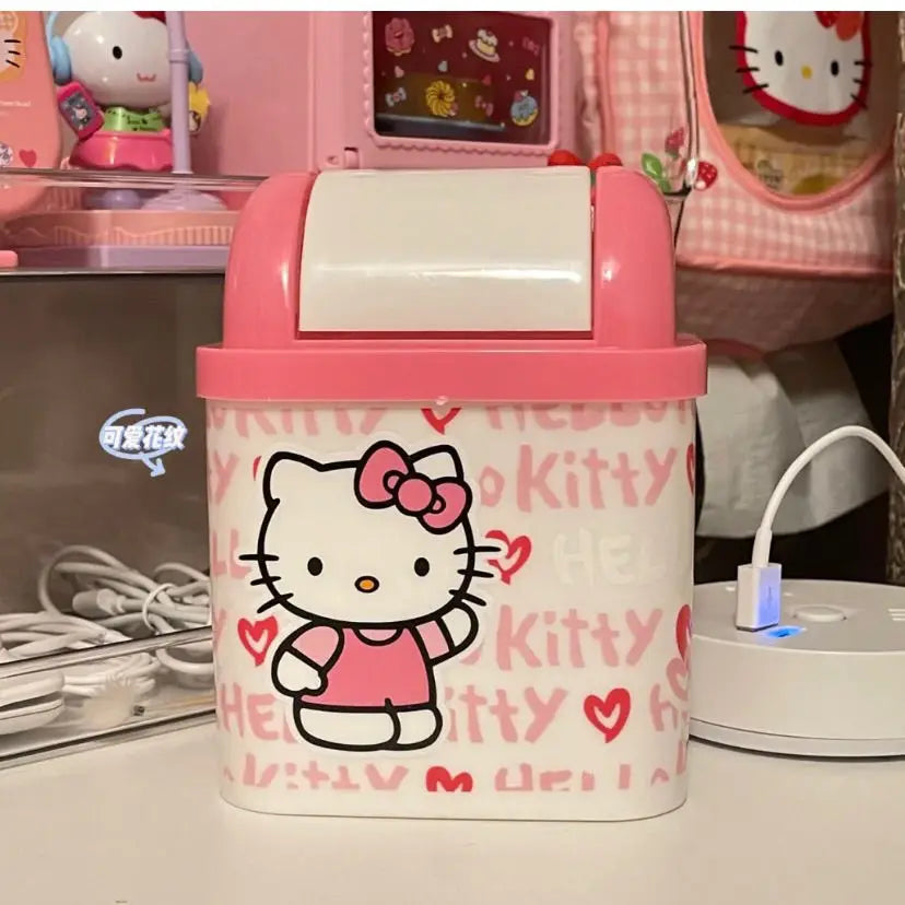 New Sanrio Hello Kitty Dustbin Trash Can Rubbish Bin Garbage Binsanrio Kawaii Trash Can Living Room Bedroom Toilet Paper Basket