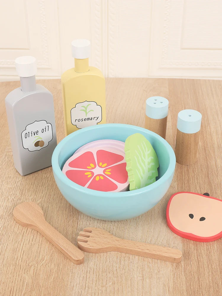 Wooden simulation vegetable salad breakfast french fries toy fruit salad popsicle house American food combination set