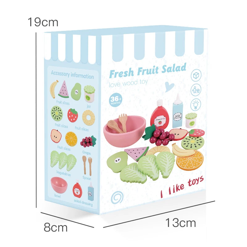 Wooden simulation vegetable salad breakfast french fries toy fruit salad popsicle house American food combination set