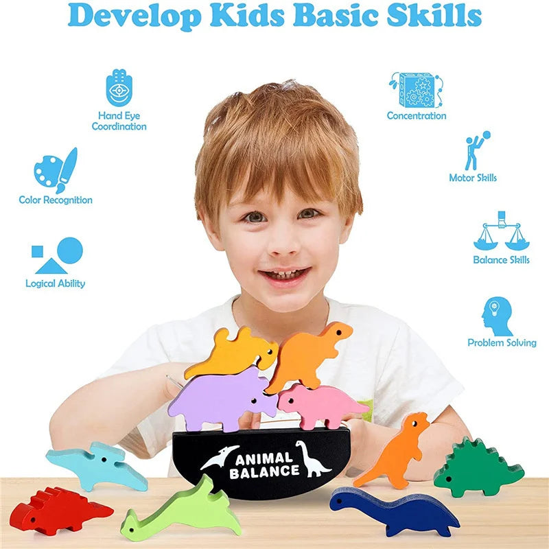 Wooden Balance Blocks Toys For Children Animal Dinosaur Building Stacking High Board Games Wood Montessori Toy Boys Kids Gift