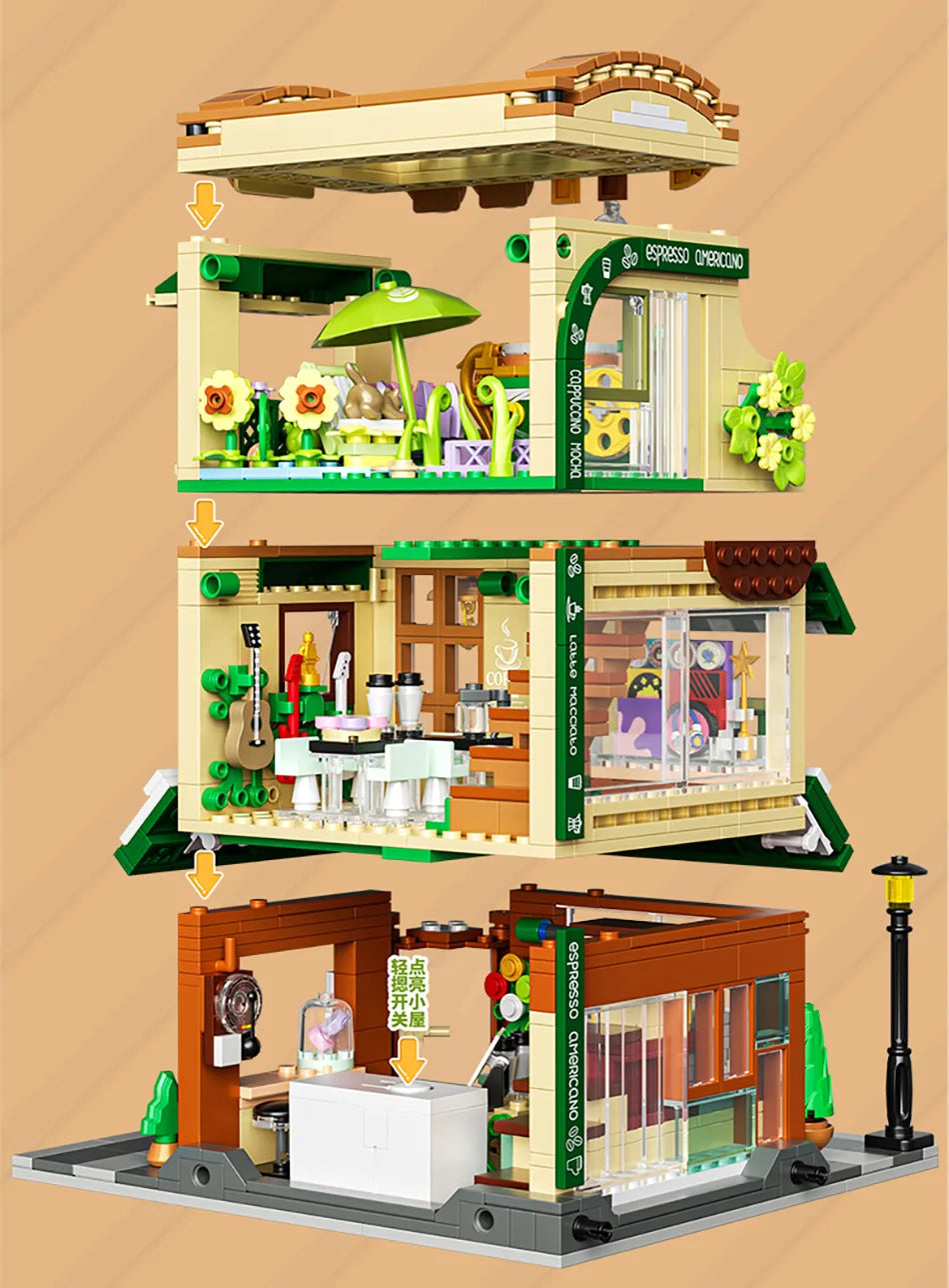 Creative Street View Wedding Salon Manor Garden House Coffee Shop Model Building Blocks City Architecture Mini Bricks Toys Gifts