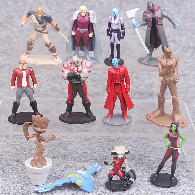 12pcs Marvel Guardians of The Galaxy Star Lord Groot Gamora Rocket Raccoon Drax Action Figure Toys PVC Model Doll Birthday Gift