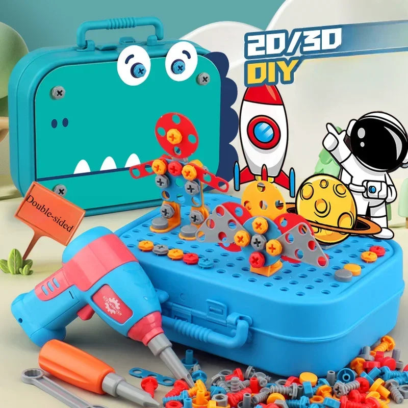 Children Toys Tool Set Electric Drill Screw Nut 3D Puzzle Toys Pretend Play Repair Tool Box Drilling Assembly Educational Toys