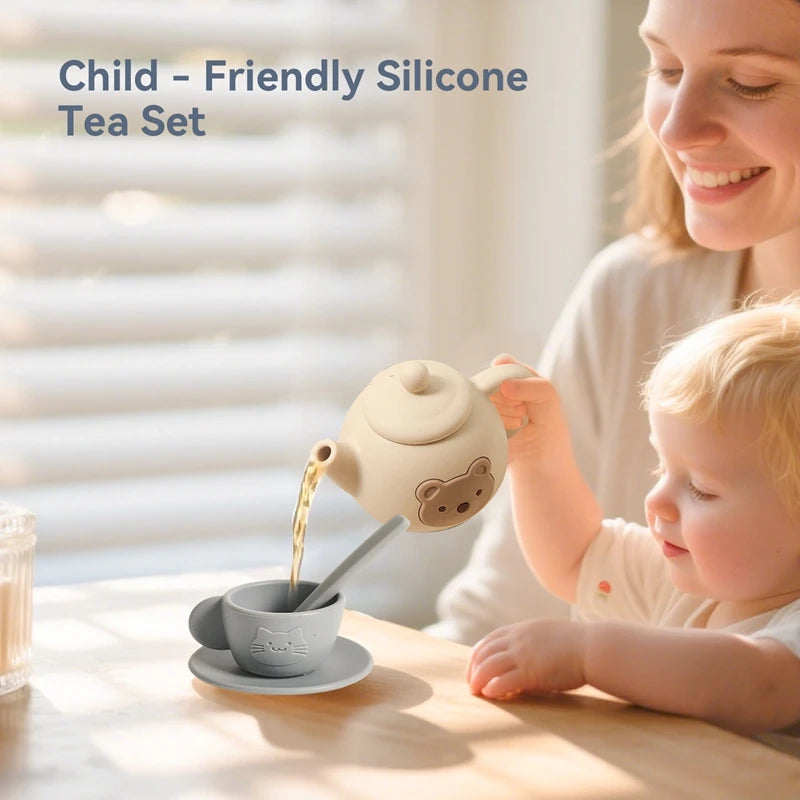 Kids Montessori Afternoon Tea Set Baby Teething Toy BPA Free Silicone Teapot and Teacups Role-Playing Kitchen Toy  Baby Toy Gift