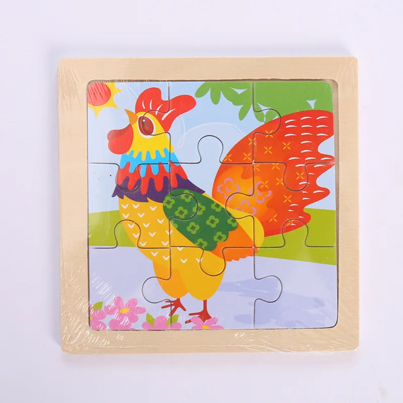 Child Animal Wooden Puzzle Montessori Cognitive Game Cartoon Traffic Tangram Educational Development Toy Baby Gift 2 3 years old