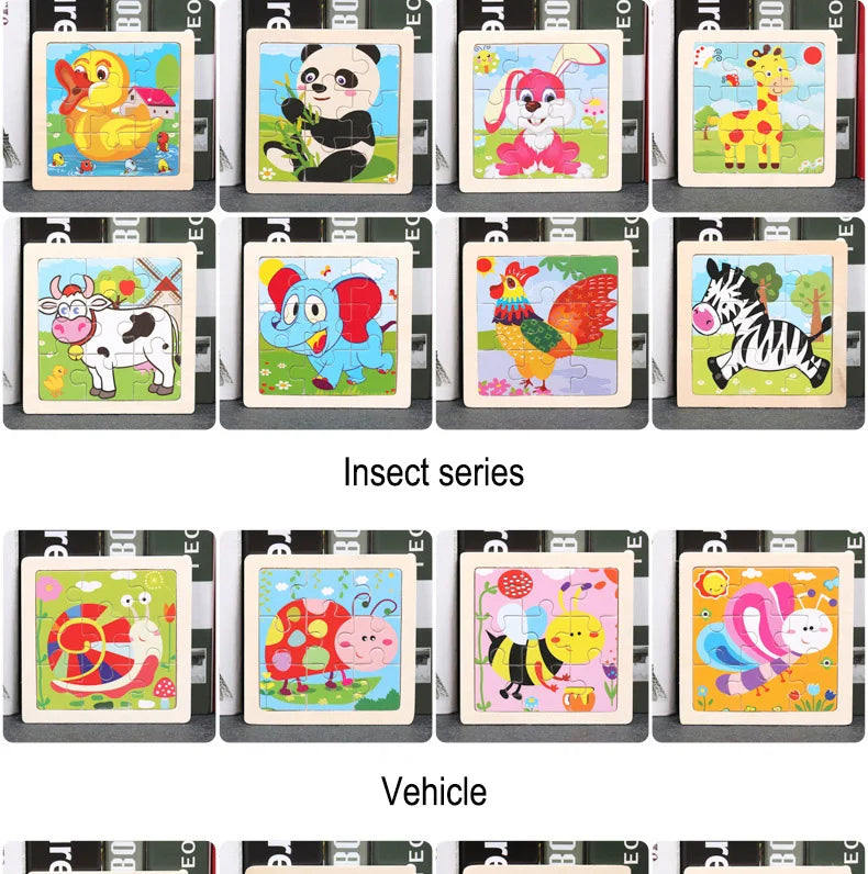 Child Animal Wooden Puzzle Montessori Cognitive Game Cartoon Traffic Tangram Educational Development Toy Baby Gift 2 3 years old