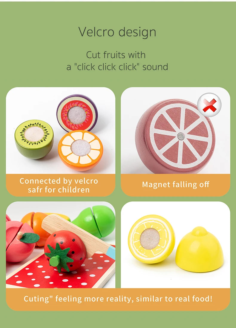 19 Pcs Wooden Play Food Cutting Set Toddler Pretend Play Kitchen Fruits Gift for Boys Girls Educational Toys Early education